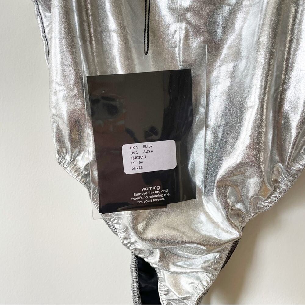 NWT Missguided Peace + Love Silver Metallic Strappy Bodysuit XS - Picture 7 of 7